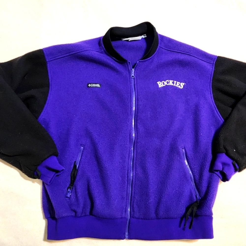 Men's Vintage 90's Columbia ColoradoRockies Purple Black Fleece Bomber Jacket XL